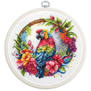 Набор для вышивки крестом Luca-S с пяльцами "Тропический попугай", счетный, своими руками, 17х16см