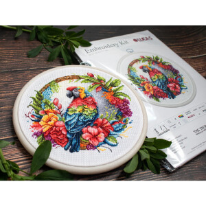 Luca-S borduurpakket met borduurraam "De tropische papegaai", geteld, DIY, 17x16cm