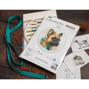 Luca-S borduurpakket met borduurraam "De Franse Bulldog", geteld, DIY, 15x15cm