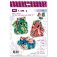 Riolis kit punto de cruz contado "Imanes Little Dragons 3er Set", 7x5,5, 6x6,5, 6x6,5cm, DIY