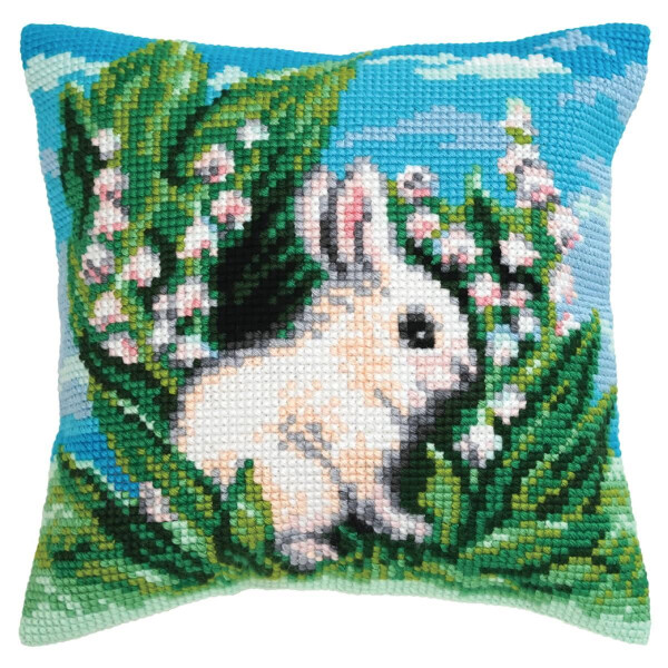 CDA stamped cross stitch kit cushion "White Rabbit", 40x40cm, DIY