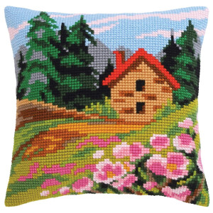 CDA stamped cross stitch kit cushion "Cottage on the...