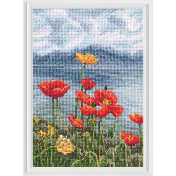 RTO counted cross stitch kit "In the moment, Red and Blue", 12x17,5cm, DIY