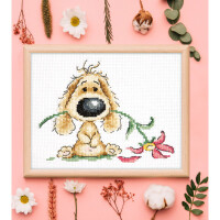 Magic Needle Zweigart Edition counted cross stitch kit "Puppy and Flower", 15x12cm, DIY