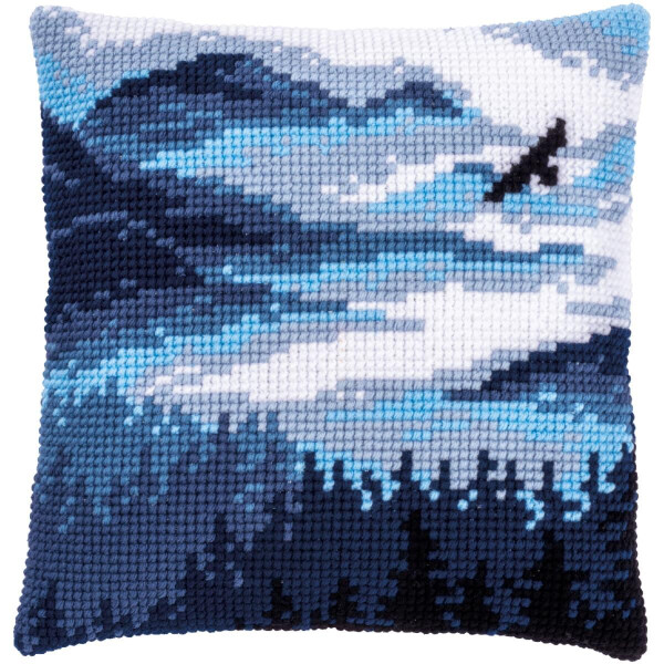 Vervaco stamped cross stitch kit cushion "Blaue Landschaft", 40x40cm, DIY