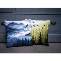 Vervaco stamped cross stitch kit cushion "Blaue Landschaft", 40x40cm, DIY