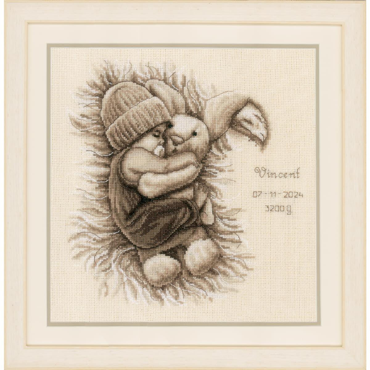 Vervaco counted cross stitch kit "Baby with cuddly...