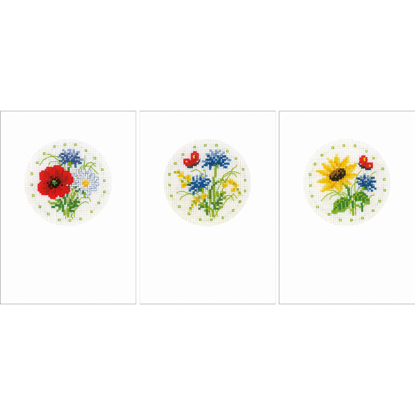 Vervaco telpakket wenskaarten "Veldbloemen Set van 3" Set van 3, 10,5x15cm, DIY