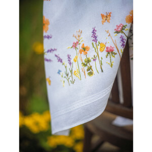 Vervaco stamped cross stitch kit tablechloth "Lavendel und Feldblumen", 80x80cm, DIY