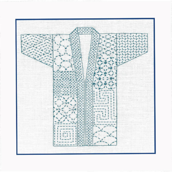 Le Bonheur des Dames Stickpackung "Sashiko Kit Kimono Weiß", Zählmuster, 14,5x14,5cm