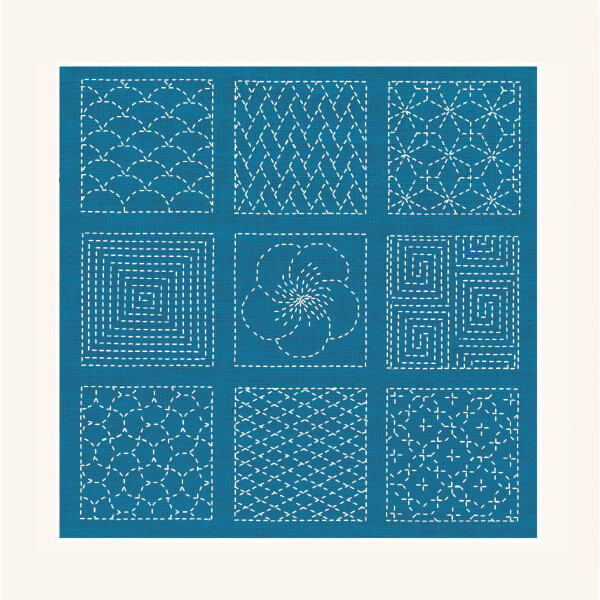 Le Bonheur des Dames stitch kit "Sashiko Blue Background", 21x21cm, DIY