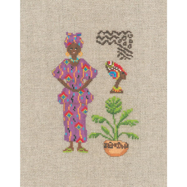 Kit de punto de cruz Le Bonheur des Dames "Mujer africana II", DIY, 9,5x14,5cm