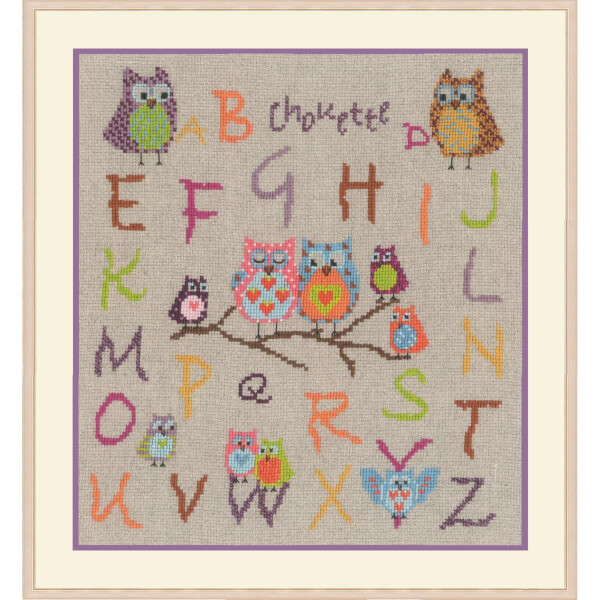 Le Bonheur des Dames kit punto croce "Alphabet Owls", DIY, 20x21cm
