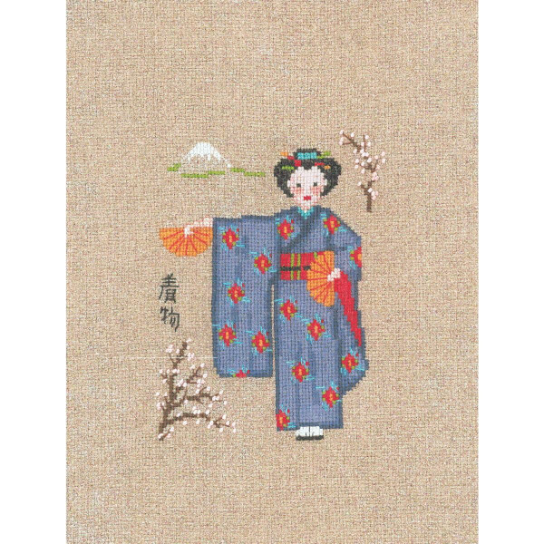 Le Bonheur des Dames Kreuzstich Set "Blauer Kimono", Zählmuster, 9,5x13,5cm