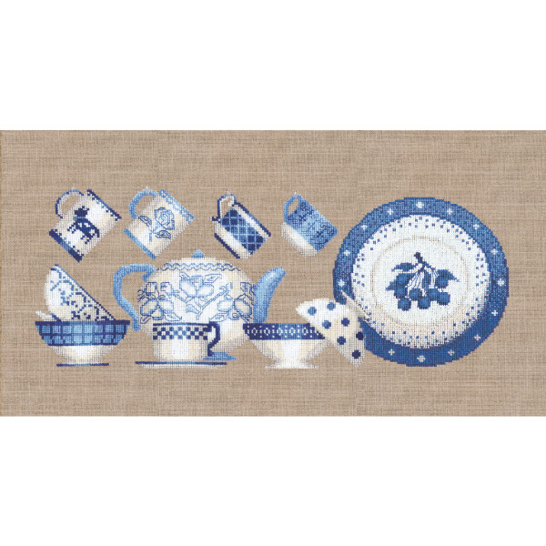Le Bonheur des Dames counted cross stitch kit "Blue Tableware II", 12,5x31cm, DIY