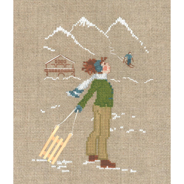 Le Bonheur des Dames counted cross stitch kit "The Girl With Her Sled", 12x15cm, DIY