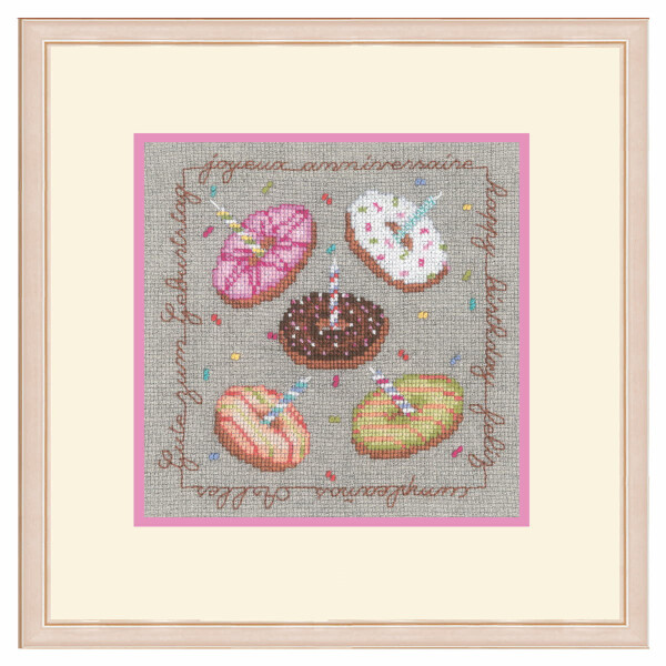 Kit de punto de cruz contado "Donuts" de Le Bonheur des Dames, 13x12,5cm, DIY