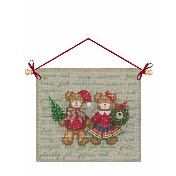 Le Bonheur des Dames borduurpakket "Merry Christmas bear couple", zelf te maken, 17x19cm