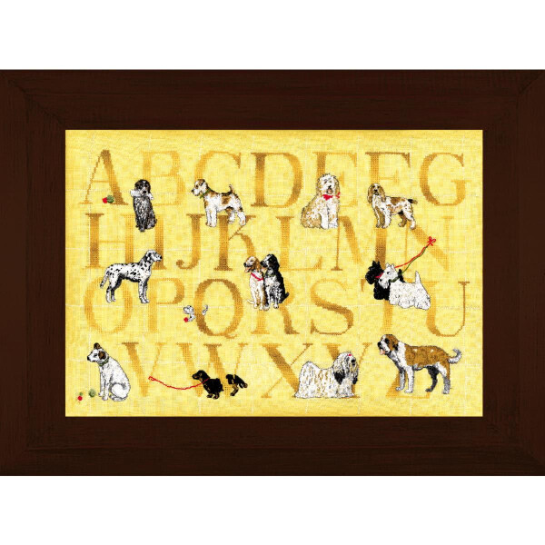 Kit de punto de cruz Le Bonheur des Dames "Dog Sampler Yellow", DIY, 38x26cm