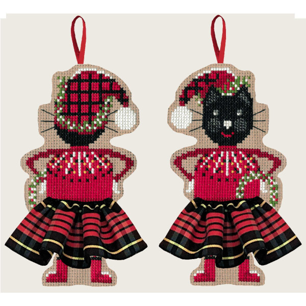 Le Bonheur des Dames Kreuzstich Set "Katze in einem rot-schwarzen Schottenrock", Zählmuster, 6x12cm