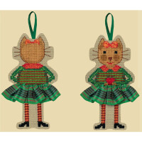 Le Bonheur des Dames counted cross stitch kit "Cat In A Scottish Tartan Skirt Green", 7x11cm, DIY
