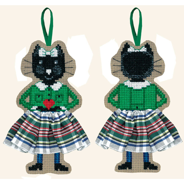 Le Bonheur des Dames counted cross stitch kit "Cat In A White And Green Tartan Skirt", 5x11cm, DIY