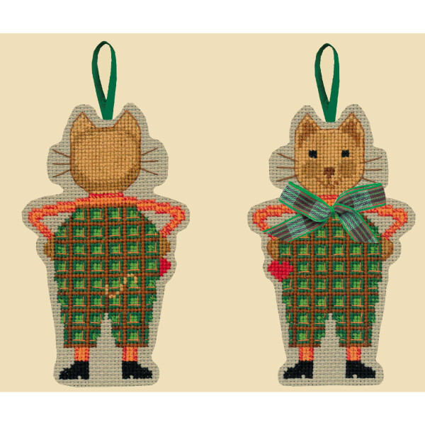 Le Bonheur des Dames counted cross stitch kit "Cat With Green Tartan Bow-Tie", 7x11cm, DIY