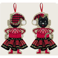 Le Bonheur des Dames counted cross stitch kit "Black Cat With Tartan Bow-Tie", 6x12cm, DIY