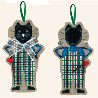 Le Bonheur des Dames counted cross stitch kit "Black Cat With White And Green Tartan Bow-Tie", 6x11cm, DIY