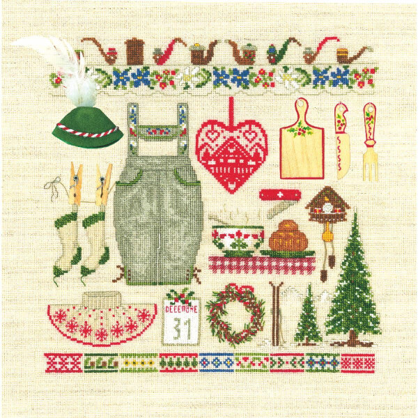Le Bonheur des Dames counted cross stitch kit "Christmas Accessories In Tirol", 21x21cm, DIY