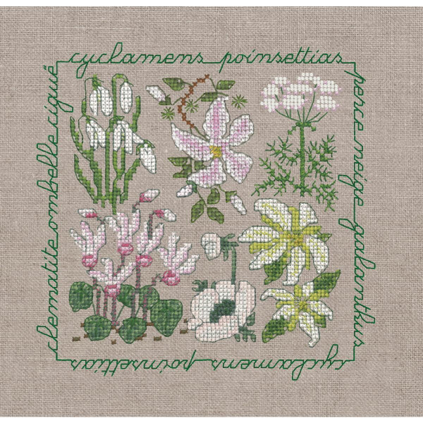 Le Bonheur des Dames borduurpakket "Witte bloemen", DIY, 13x14cm