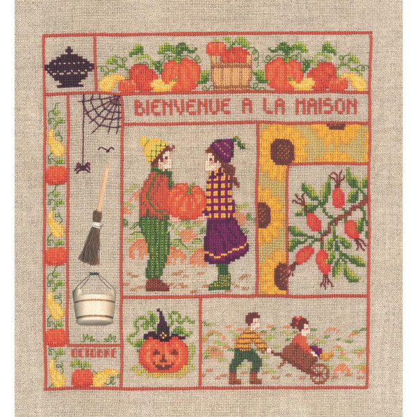 Le Bonheur des Dames borduurpakket "Welkom oktober", DIY, 21x23cm