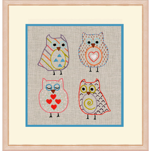 Le Bonheur des Dames stamped freestyle stitch kit "Owls", 12x14cm, DIY