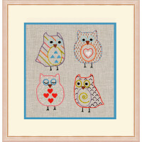 Le Bonheur des Dames stamped freestyle stitch kit "Owls", 12x14cm, DIY