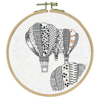 Le Bonheur des Dames Freestyle borduurpakket "Heteluchtballonnen monochroom", gedrukte afbeelding, diam. 15cm