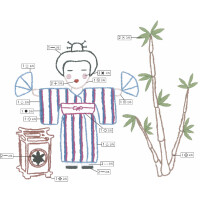Kit de broderie Le Bonheur des Dames Freestyle "Japonais et Bambou", image imprimée, 14,5x12,5cm