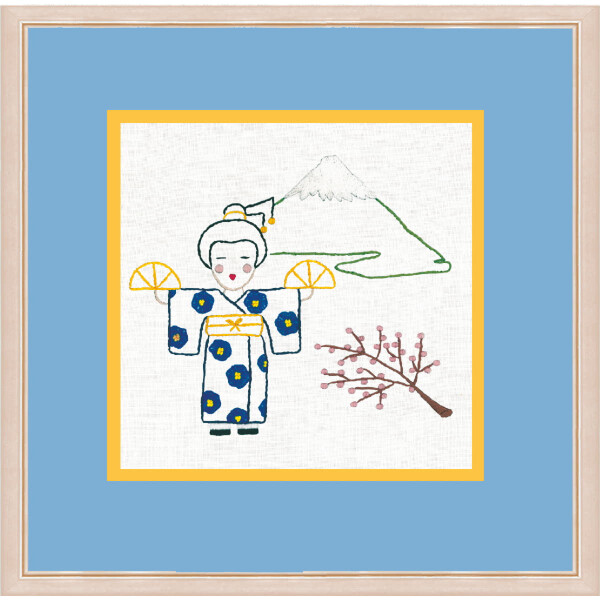Le Bonheur des Dames stamped freestyle stitch kit "Japanese And Volcano", 14,5x12,5cm, DIY
