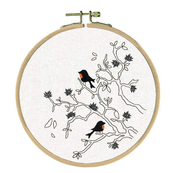 Le Bonheur des Dames stamped freestyle stitch kit "Birds", diam. 15cm, DIY