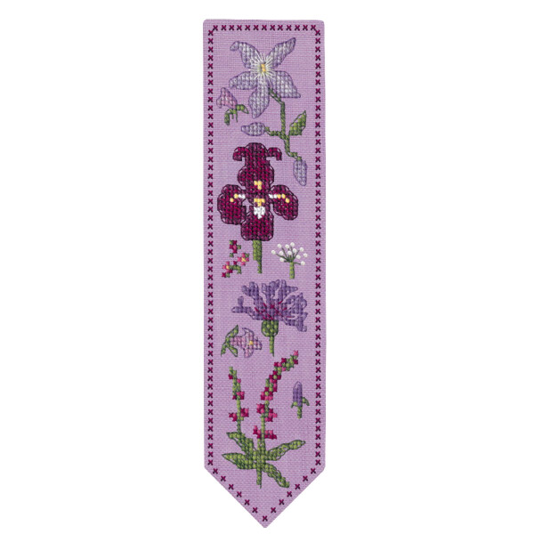 Le Bonheur des Dames bookmark counted cross stitch kit "Mauve Flowers", 5x20cm, DIY