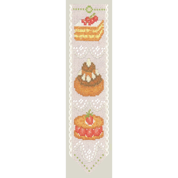 Le Bonheur des Dames Lesezeichen Kreuzstich Stickpackung  "Die Kuchen", Zählmuster, 5x20cm
