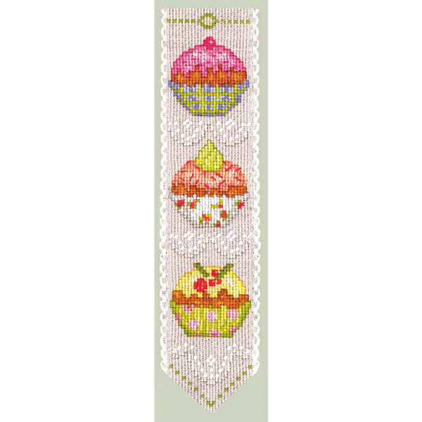 Le Bonheur des Dames Lesezeichen Kreuzstich Stickpackung  "Die Cupcakes", Zählmuster, 5x20cm
