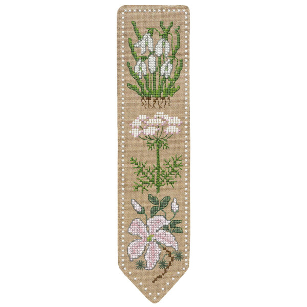 Marcapáginas Le Bonheur des Dames kit de punto de cruz contado "Flores blancas", 5x20cm