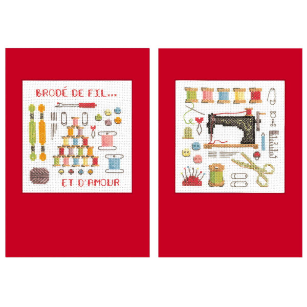 Le Bonheur des Dames Greeting cards set of 2 counted cross stitch kit "Atelier Couture", 10,5x15cm, DIY