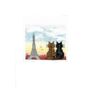 Le Bonheur des Dames Grußkarten 2er Set Kreuzstich Stickpackung  "Pariser Katzen", Zählmuster, 10,5x15cm