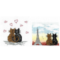 Le Bonheur des Dames Greeting cards set of 2 counted cross stitch kit "Parisian Cats", 10,5x15cm, DIY