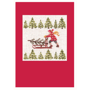 Le Bonheur des Dames Greeting cards set of 2 counted cross stitch kit "Skiers And Sledge", 10,5x15cm, DIY