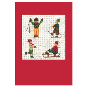 Juego de 2 tarjetas de felicitación Le Bonheur des Dames kit de punto de cruz contado "Esquiadores y trineo", 10,5x15cm