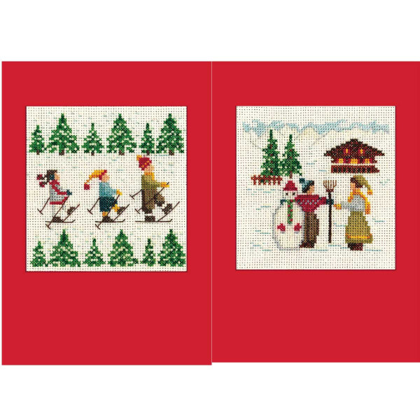 Le Bonheur des Dames Juego de 2 tarjetas de felicitación kit de punto de cruz contado "Skier", 10,5x15cm