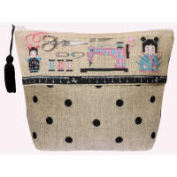 Le Bonheur des Dames bag counted cross stitch kit "Pochette Couture Kokeshi", 23x17x8,5cm, DIY