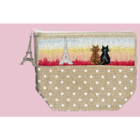 Le Bonheur des Dames bag counted cross stitch kit "Pochette Parisian Cats", 23x17x8,5cm, DIY